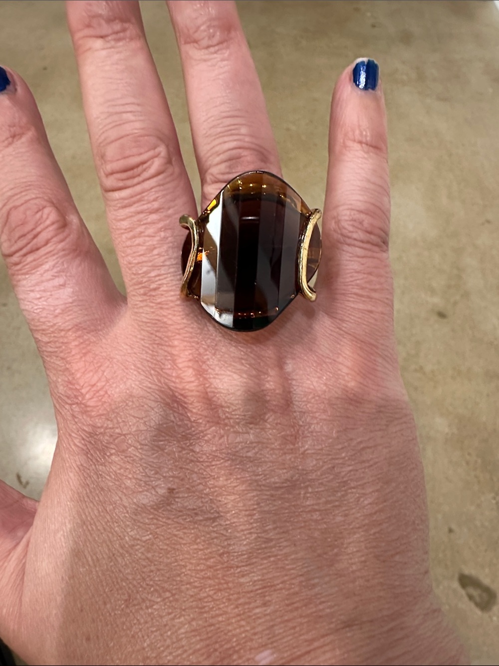 Women’s 14k plated sterling silver Ring with Large Faceted Smoky Brown Quartz